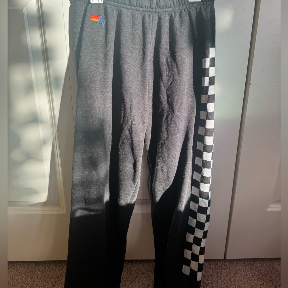 Aviator Nation Black Joggers with Checkered Stripe